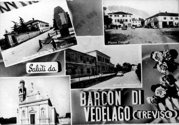 Foto Marino Binotto - Cartolina postale "Saluti da Barcon di Vedelago (Treviso)" raffigurante degli scorci del paese